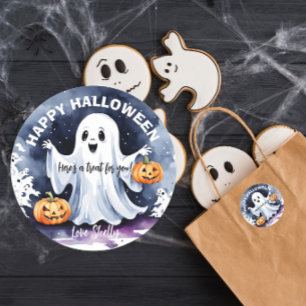 Boo Cute Ghost Halloween Party Favor Custom Classic Round Sticker