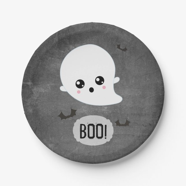 Boo Cute Ghost Halloween Party Paper Plates (Front)