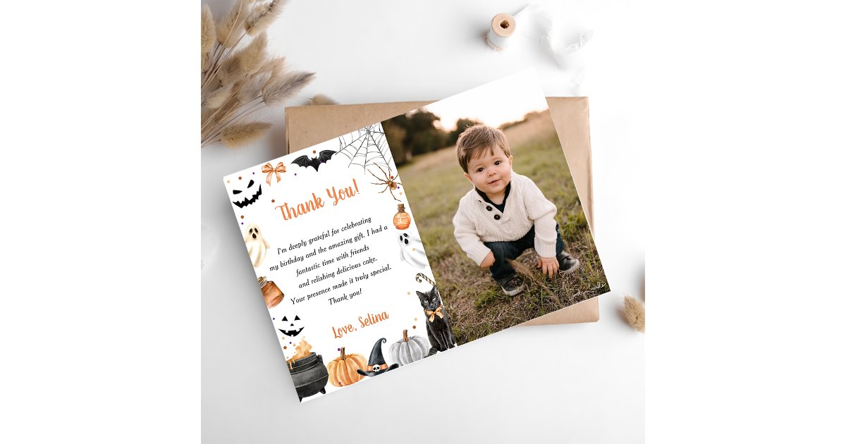 Boo Cute Ghost Halloween Party Thank You Card | Zazzle