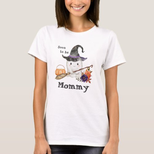 Boo Cute Ghost Halloween Soon to Be Mommy T_Shirt