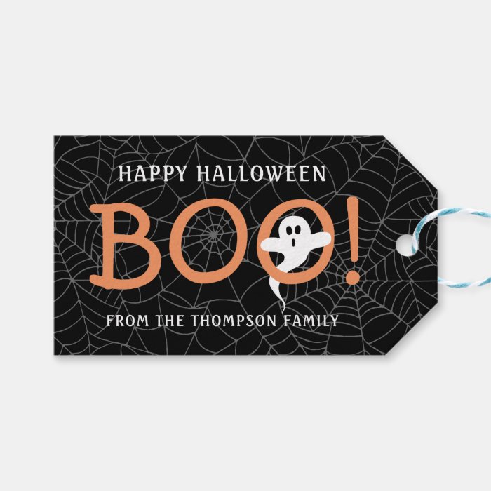 BOO! Cute Ghost Halloween Spiderwebs Party Favor Gift Tags