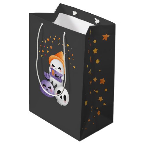 Boo Cute Ghost Pumpkin Kids Halloween Gift Wrap Medium Gift Bag