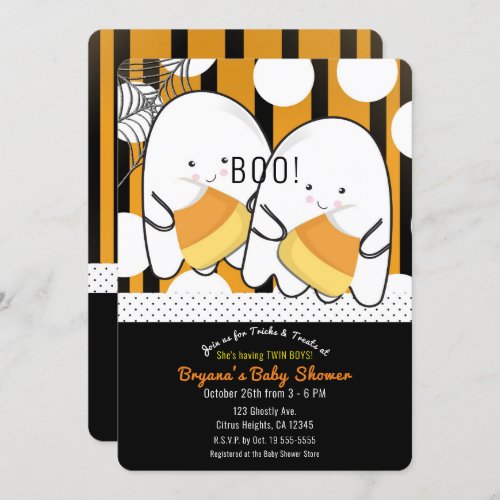 Boo Cute Ghost  Twin Boys Halloween Baby Shower Invitation