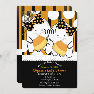 Boo Cute Ghost Twin Girls Halloween Baby Shower Invitation