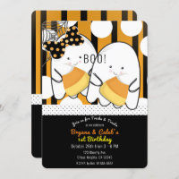 Boo Cute Ghost Twins Halloween Birthday Party Invitation