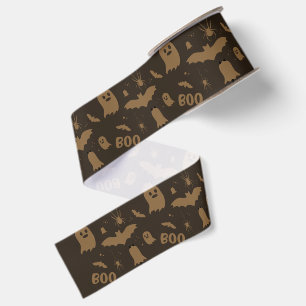 Boo Cute Halloween Pattern Grosgrain Ribbon