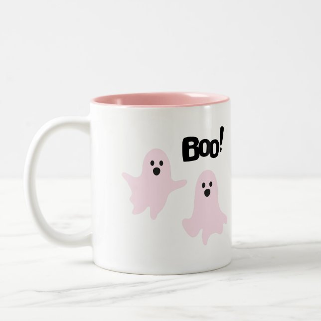 Boo Cute Halloween Pink Ghosts Spooky Mug (Left)