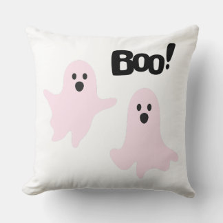 Boo Cute Halloween Pink Ghosts Spooky Throw Pillow