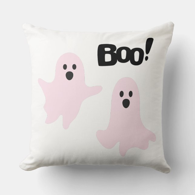 Boo Cute Halloween Pink Ghosts Spooky Throw Pillow (Front)