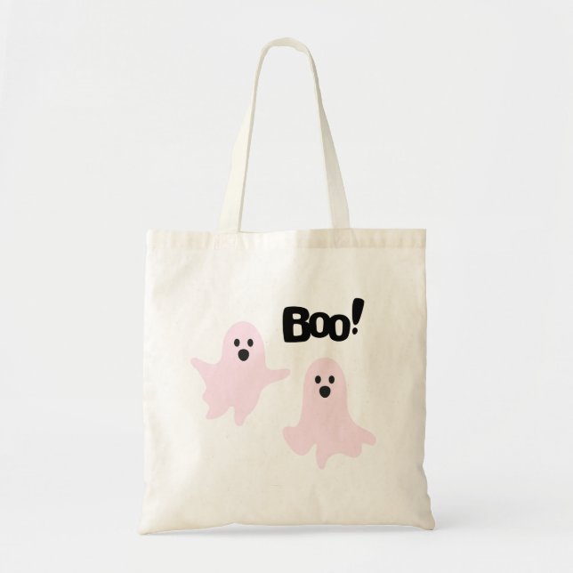 Boo Cute Halloween Pink Ghosts Spooky Tote Bag (Front)