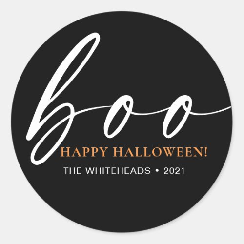 Boo Cute Happy Halloween Black Classic Round Sticker