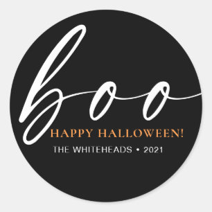 Boo Cute Happy Halloween Black Classic Round Sticker