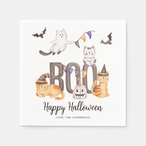 Boo Cute Happy Halloween Cats Ghosts Kids Party Napkins