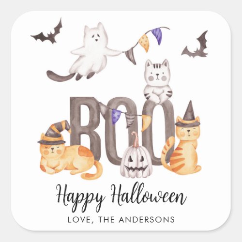 Boo Cute Happy Halloween Cats Ghosts Kids Party  Square Sticker