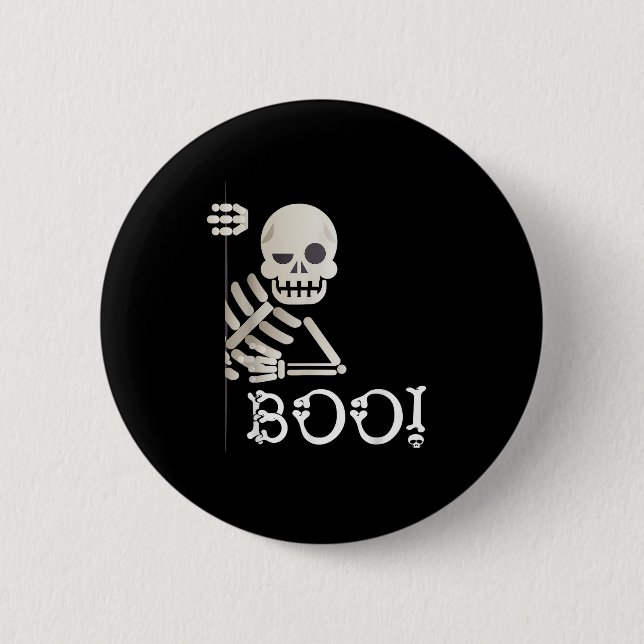 Boo! Cute Hiding Peekaboo Scary Kids Halloween Ske Button (Front)