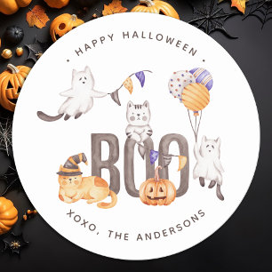 Boo Cute Kid's Cats Ghosts Pumpkin Happy Halloween Classic Round Sticker