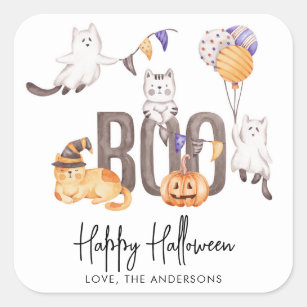 Boo Cute Kid's Happy Halloween Cats Cat Lover Square Sticker