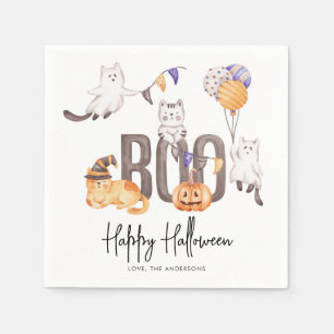 Boo Cute Kid's Happy Halloween Cats Ghosts Party Napkins