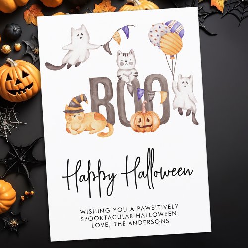 Boo Cute Kids Happy Halloween Cats Ghosts Pumpkin Holiday Card
