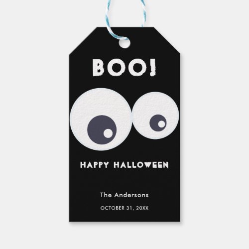 Boo Cute Monsters Eyeballs Happy Halloween Black Gift Tags