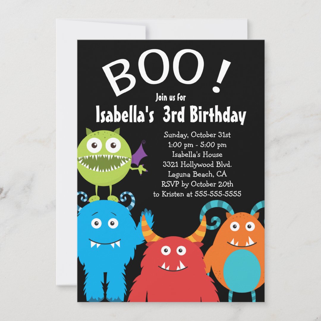 Boo Cute Monsters Kids Birthday Party Invitation | Zazzle