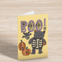 Boo! Cute Patchwork Skeleton Cat and Bat Halloween