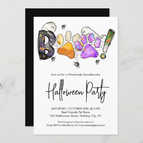 Boo Cute Pet Paw Prints Dog Lover Halloween Party  Invitation