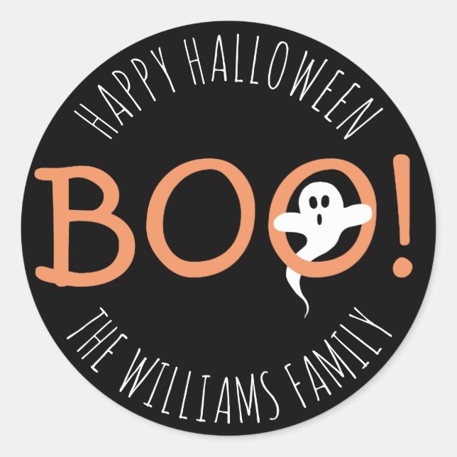 BOO! Cute Scary Ghost Happy Halloween Party Favor Classic Round Sticker (Front)