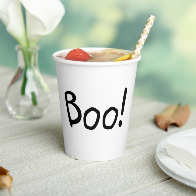 Boo cute simple handwritten typography Halloween Paper Cups (Insitu)