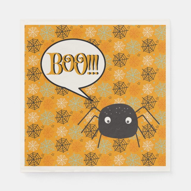 Boo!, cute spider & spider- web patterned napkins (Front)