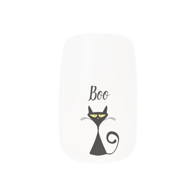 Boo Cute Spooky Hipster Cat Halloween Minx Nail Art (Left Thumb)