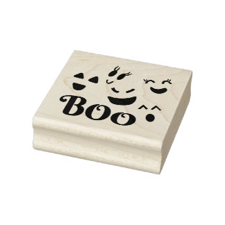 Boo Cute Whimsical Halloween Ghost Face Rubber Stamp