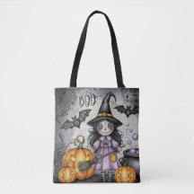 Boo & Cute Witch and lanterns