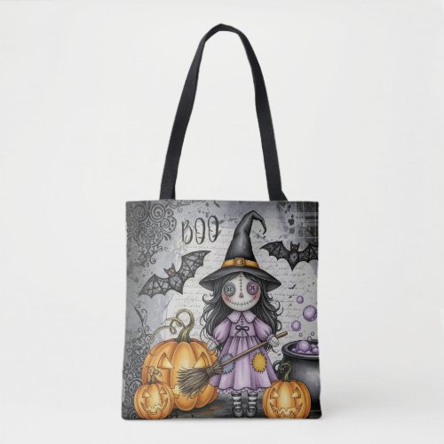 Boo & Cute Witch and lanterns Tote Bag