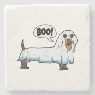 Boo Dachshund Spooky Dog Wiener Halloween Costume Stone Coaster