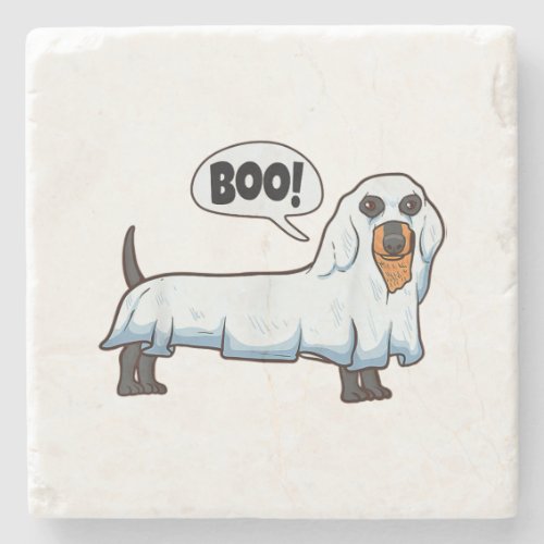 Boo Dachshund Spooky Dog Wiener Halloween Costume  Stone Coaster