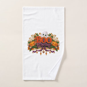 BOO Darling Elegant Fun Purple Orange Halloween Hand Towel