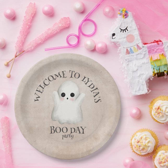 Boo Day Kawaii Ghost Halloween Birthday Paper Plates (Party)
