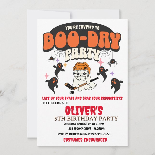 BOO-DAY PARTY HALLOWEEN GHOST HOCKEY  INVITATION (Front)