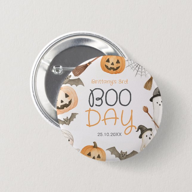Boo Day Spooky Halloween Birthday Button (Front & Back)