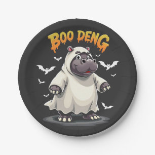 Boo Deng Ghost Baby Pygmy Hippo Moo Deng Halloween Paper Plates