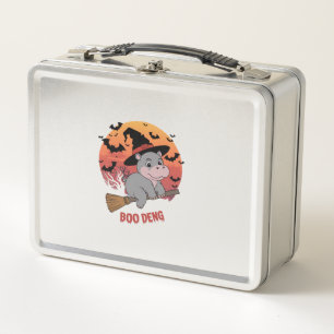 Boo Deng Hippo Halloween Moo Deng Baby Hippo Long  Metal Lunch Box