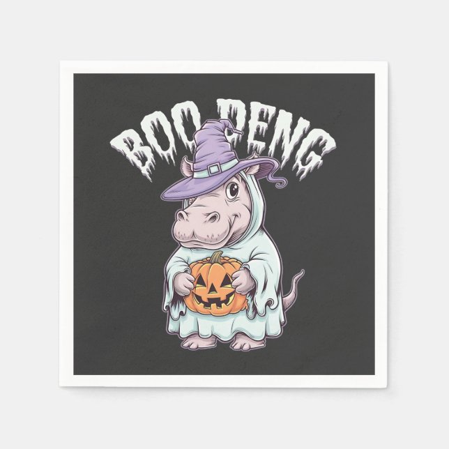 Boo deng Spooky Halloween Moo Deng Baby Hippo Napkins (Front)