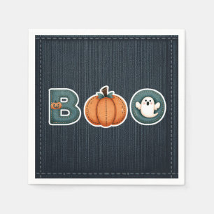 BOO Denim Rustic Country Pumpkin Ghost Halloween Napkins