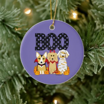 Boo Dogs In Costume Halloween Dog Ceramic Ornament by totallypainted at Zazzle