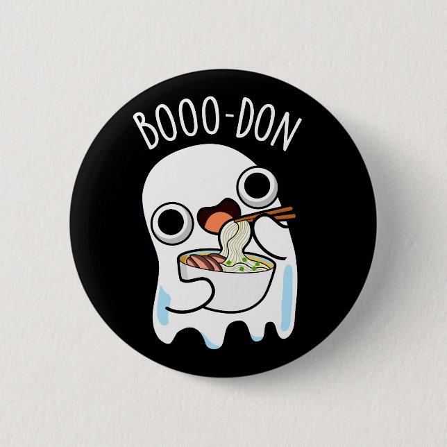 Boo-don Funny Ghost Udon Pun Dark BG Button (Front)