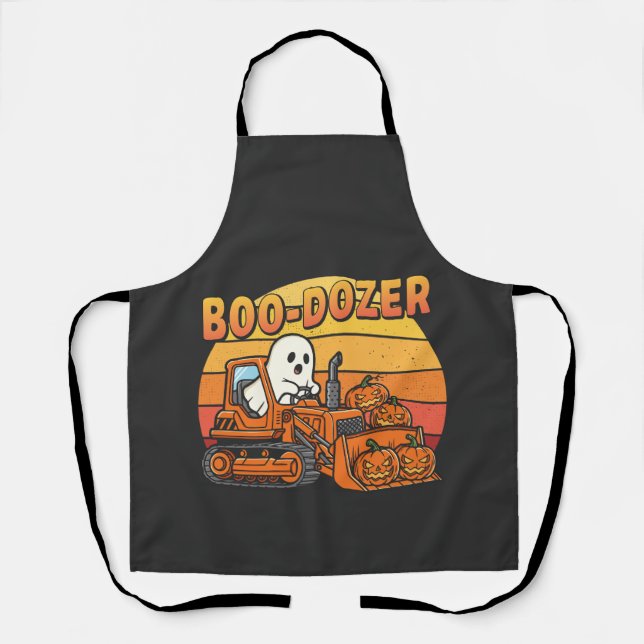 Boo Dozer Ghost Funny Halloween Apron (Front)