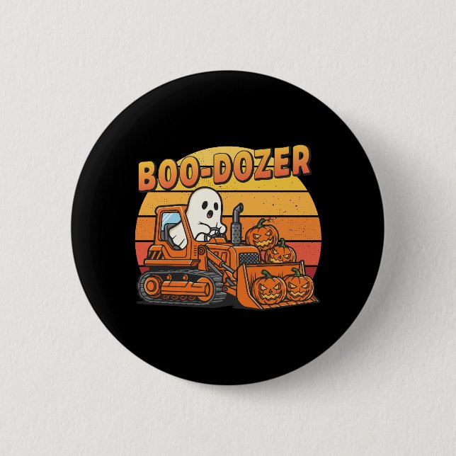 Boo Dozer Ghost Funny Halloween Button (Front)