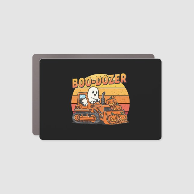Boo Dozer Ghost Funny Halloween Car Magnet (Front)