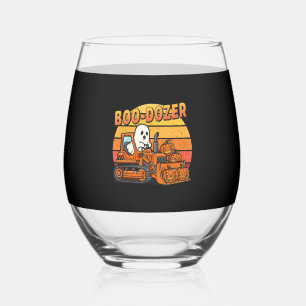 Boo Dozer Ghost Funny Halloween Stemless Wine Glass